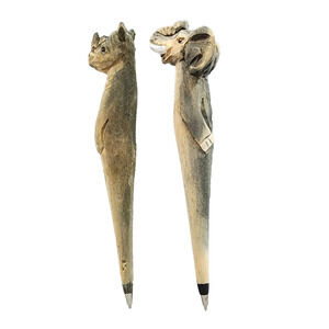 Solid Wood Carved Animal Elephant & Rhinoceros Pen Do NOT Write. Pen Cases ONLY